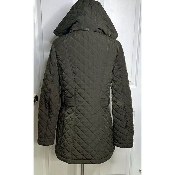 Laundry Shelli Segal Quilted Coat Women’s Medium Detachable Hood Green + Stain** - Picture 5 of 16